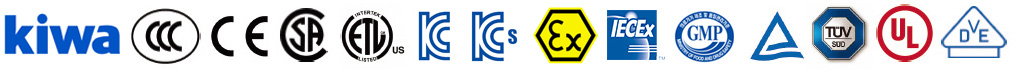 Kiwa, CCC, CE, CSA, ETL, KC, IECEx, GMP, TÜV, UL 및 VDE 인증 마크